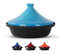 Tajine marocain pour la cuisine : faitout en fonte émaillée, mijoteuse, batterie de cuisine classique, tajine avec couvercle fermé en forme de cône en céramique, 3,3 l, bleu clair