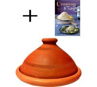 Tajine original du Maroc, livre de cuisine inclus Plaisir végétarien d'Afrique du Nord, marmite en terre cuite pour cuisiner, Touareg Ø 30cm, pour 4-5 personnes, fait à la main à Marrakech, non émaill