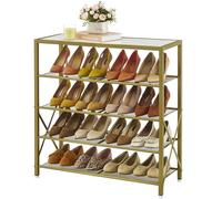 Tajsoon Étagère à Chaussures à 5 Niveaux pour 16 à 20 Paires de Chaussures en Maille métallique Industrielle pour penderie, Cadre en Forme de X, Blanc et doré