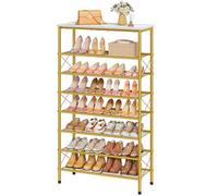 Tajsoon Étagère à chaussures à 8 étages pour 28 à 32 paires de chaussures en maille métallique pour armoire à chaussures industrielle pour entrée avec cadre solide en forme de X Blanc et doré