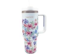 Takenote Bouteille d’Eau Thermique Acier Inoxydable - 1,2L, 9,5x27,5 cm, Froid/Chaud 12h, Grande Paille Réutilisable, Anse, Porte-gobelet Voiture, Sans BPA - Violet