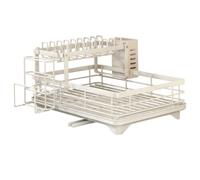 Takingup Égouttoir à Vaisselle à 2 Niveaux, Grand égouttoir Vaisselle en Acier au Carbone avec Porte-ustensiles, de Cuisine Multifonction Amovible pour Bol, Tasse, Couteaux, Planche Blanche, cui