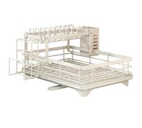 Takingup Égouttoir à Vaisselle à 2 Niveaux, Grand égouttoir Vaisselle en Acier au Carbone Blanc avec Porte-ustensiles, de Cuisine Multifonction Amovible pour Bol, Tasse, Couteaux, Planche, pour