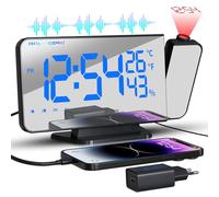 TAKRINK Reveil Projecteur Plafond 180° Radio Réveil avec FM 2 Alarmes Snooze Charge USB Réveil Numérique LED Écran Miroir 4 Niveaux de Luminosité 12/24H Cadeaux de Noël pour Enfants (Aucun Adaptateur)