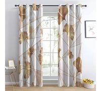 TAKUAN Rideau Occultant Ginkgo Biloba Rideaux Thermiques à Oeillets pour Chambre, Motif Botanique Rideaux Salon Moderne Lot De 2 Décoration De Fenêtre pour Chambre Enfant Fille Garcon, 140x220