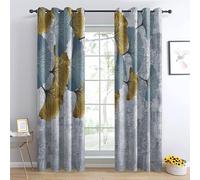 TAKUAN Rideau Occultant Ginkgo Biloba Rideaux Thermiques à Oeillets pour Chambre, Motif Luxe Rideaux Salon Moderne Lot De 2 Décoration De Fenêtre pour Chambre Enfant Fille Garcon Rideaux, 132x160