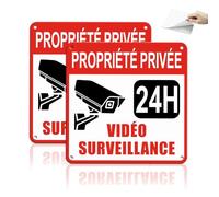 TAKULA 15 * 15CM Autocollant Video Surveillance, Panneau Propriété Privée sous Vidéo Surveillance, Pancarte Vidéosurveillance Métallique Réfléchissant en 2 Parties