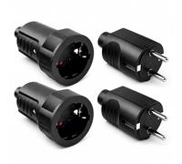 TAKUZA Lot de 2 paires de fiches Schuko et couplage - 230 V - 16 A - Pour l'extérieur - Étanche IP44 - Fiche en caoutchouc 230 V avec protection anti-torsion - Prise d'alimentation pour câble - Noir