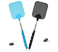 TAKUZA Lot de 2 tapettes à mouches, stables et extensibles, noir/bleu | Tapette à moustiques avec manche télescopique et grattoir intégré pour mouches, moustiques, guêpes et autres insectes