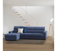 Talamo Italia - Canapé d'angle Viviana, Canapé d'angle avec méridienne gauche en tissu, Accoudoirs standards, 100% Made in Italy, 280x95h85 cm, Bleu