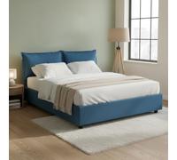 Talamo Italia - Lit double Agnese, Lit coffre en tissu, Ouverture frontale, Convient pour matelas 140x190 cm, 100% Made in Italy, Bleu