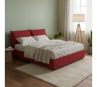 Talamo Italia - Lit double Agnese, Lit coffre en tissu, Ouverture frontale, Convient pour matelas 140x190 cm, 100% Made in Italy, Rouge