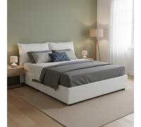 Talamo Italia - Lit double Antonia, Lit coffre avec revêtement en tissu, 100% Made in Italy, Ouverture frontale, adapté pour matelas 160x200 cm, Blanc