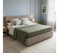 Talamo Italia - Lit double Bice, Lit coffre avec revêtement en simili cuir, 100% Made in Italy, Ouverture frontale, adapté pour matelas 160x200 cm, gris tourterelle