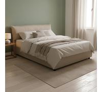 Talamo Italia - Lit double Clorinda, Lit coffre déhoussable avec tête de lit rembourrée et cadre de lit coffre, 100% Made in Italy, avec matelas 160x200 cm inclus, Beige
