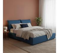 Talamo Italia - Lit double Denise, Lit coffre avec revêtement en tissu, 100% Made in Italy, Ouverture frontale, avec matelas 160x190 cm inclus, Bleu