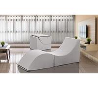 Talamo Italia - Lit pliant Andreina, Pouf transformable en lit simple, Méridienne en simili cuir, 100% Made in Italy, 130x50h50 cm, Blanc
