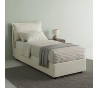 Talamo Italia - Lit simple Carla, Lit coffre avec revêtement en tissu, 100% Made in Italy, Ouverture frontale, adapté pour matelas 90x200 cm, Beige
