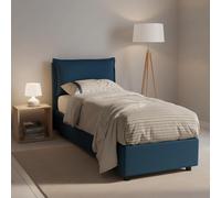 Talamo Italia - Lit simple Carla, Lit coffre avec revêtement en tissu, 100% Made in Italy, Ouverture frontale, adapté pour matelas 90x200 cm, Bleu