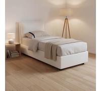 Talamo Italia - Lit simple Penelope, Lit coffre avec revêtement en tissu, 100% Made in Italy, Ouverture frontale, avec matelas 90x190 cm inclus, Blanc
