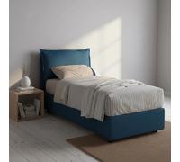 Talamo Italia - Lit simple Zusanne, Lit coffre avec revêtement en tissu, 100% Made in Italy, Ouverture frontale, adapté pour matelas 90x190 cm, Bleu