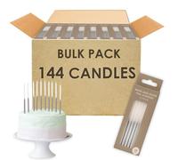 Talble Fun Lot de 144 bougies d'anniversaire blanches et argentées avec supports de 12 cm de long et de haut - Décorations de gâteaux pour anniversaire, mariage, anniversaire de mariage