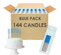 Talble Fun Lot de 144 bougies d'anniversaire bleues et argentées avec supports de 12 cm de long et de haut - Décorations de gâteaux pour anniversaire, mariage, anniversaire de mariage