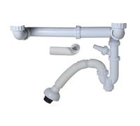TALEA Siphon d'évier G1 1/2" × 40 mm 210-340 mm en polypropylène pur, étanche avec bouchon anti-odeurs P+U, design classique avec joints, raccord de 1" pour évier