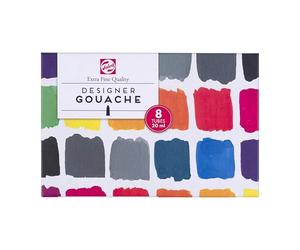 Talens Gouache Qualité Extra Fine - Set de mélange 8 x 20 ml - Finition mate hautement pigmentée - Inclut Blanc, Jaune, Rouge, Bleu, Noir - Idéal pour les Artistes et Designers