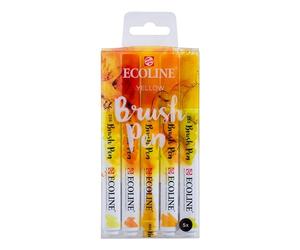 Talens Japan Ecoline Brush Pen Set de 5 marqueurs pointe feutre - Teintes jaunes | Marqueurs à dégrader pour lettering, dessin & journaling