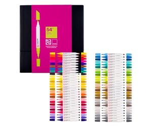 Talens Lot de 54 marqueurs Pantone | Stylos à double pointe avec pointe pinceau et pointe biseautée | Encre pigmentée à base d'eau dans des couleurs Pantone