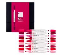 Talens | Pantone Marqueurs Set de 9 Cool Red | Stylo à Deux Pointes | Pointes Pinceau et Biseau | Encre Pigmentées à Base d'Eau en 108 Couleurs Pantone