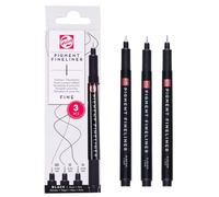 Talens Pigment Fineliner Set, 3 stylos à pointe fine, 0,2mm, 0,3mm, 0,4mm, résistant à la lumière, permanent & à base d’eau, idéal pour l’écriture & le dessin détaillé