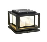 TaleTre Lampe solaire contemporaine carrée avec abat-jour en verre - Lanterne sur poteau noire for décoration extérieure de jardin, de clôture et d'entrée(40cm)