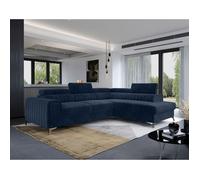 Best Mobilier Canapé d'angle Talisay droit convertible 5 places avec coffre velours Bleu marine