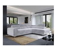 Best Mobilier Canapé d'angle droit Talisay 5 places convertible avec coffre velours Gris clair