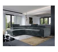 Talisay - canapé d'angle gauche - 5 places - convertible avec coffre - en velours - Gris