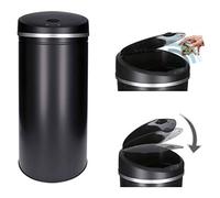 TALK-POINT Poubelle à capteur Automatique 30-50 Litre avec cerclage, en Acier laqué, Ronde, Ouverture/Fermeture automatiques - Poubelle de Cuisine Automatique (Noir, 30 litres)