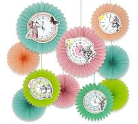 Talking Tables 10 Éventails Papier Alice au Pays des Merveilles Décorations Suspendues Horloges Pastel - Fête Chapelier Goûter Fête des Mères Pâques Baby Shower 25-35cm