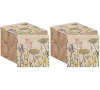 Talking Tables 100 x Serviettes De Table En Papier Jetables Douces 33 cm 2 Plis Kraft Non Blanchi Marron Motif Floral Mariage Tea Party Pique-Nique Fabriquées En UE (Lot de 2)