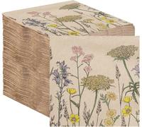 Talking Tables 100 x Serviettes De Table En Papier Jetables Douces 33 cm 2 Plis Kraft Non Blanchi Marron Motif Floral Mariage Tea Party Pique-Nique Fabriquées En UE