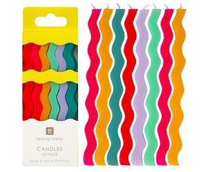 Talking Tables 12 Bougies d'Anniversaire Ondulées Décorations Gâteau Arc-en-Ciel - Design Courbé Premium avec Supports - 12,5cm