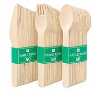 Talking Tables 150 x Ensemble De Couverts En Bois Couteaux Fourchettes Cuillères Pour Fêtes D'Anniversaire Camping Pique-Niques, Barbecues, Noël, Ustensiles De Restauration 16 cm