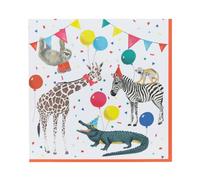 Talking Tables 20 Serviettes en Papier Safari Party 33cm - Anniversaire Enfants, Jungle Animaux Madagascar, rouge vert jaune bleu rose