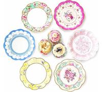 Talking Tables 24 Assiettes en Papier Fleuri Fête des Mères, Vaisselle Vintage Festonnée Afternoon Tea, Garden Party, Baby Shower, Mariage, 17,5 cm