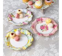 Talking Tables 24 Assiettes en Papier Florales Jetables Solides Goûter Fête des Mères Anniversaire Mariage Baby Shower Design Vintage Pastel 22cm