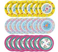 Talking Tables 24x Assiettes en Papier Fleuries Boho - Vaisselle Jetable Anniversaire Enfant, Thème Hawaïen, BBQ & Pique-nique - 23 cm, Rose Bleu Jaune