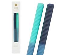 Talking Tables 2X Bougies Coniques Ombrées Non Parfumées - Dégradé Bleu Marine et Sarcelle, 25 cm, Design Côtelé, Coffret Premium, Cadeau Décoration