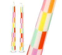 Talking Tables 2x Bougies Effilées à Carreaux Colorés 23 cm, Cire Non Parfumée, Décoration de Table Festive pour Mariage & Anniversaire, Lot de 2