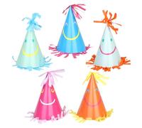 Talking Tables 5 Chapeaux de Fête Smiley en Papier, Chapeaux Coniques Visage Heureux, Anniversaire Enfants, Unisexe, Papier FSC, 5 Couleurs, 10 cm